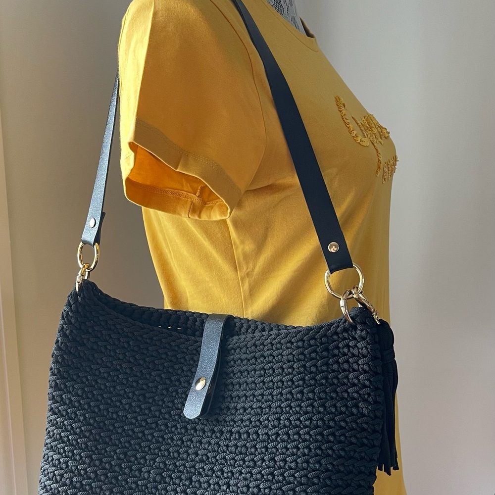 Handmade Black Crochet Handbag